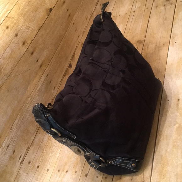 Coach Leather & Fabric Slouch Purse (Black) - Picture 2 of 7